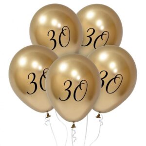 Lateks Baloni 30.rođ, kromirani zlatni, 5 kom