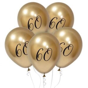 Lateks Baloni 60.rođ, platinasto zlatni, 5 kom