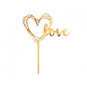 Topper za tortu LOVE, zlatna-akril, 13x10 cm