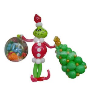 Grinch s poklonima i borom od balona
