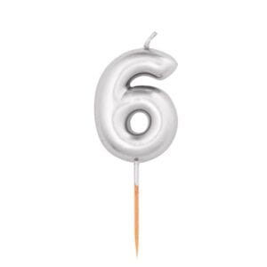 Rođendanska svjećica broj 6, metalik srebrna