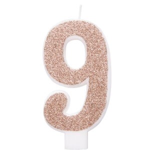 Rođendanska svjećica rose gold gliter broj 9