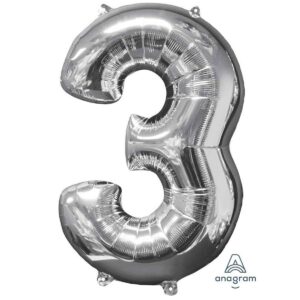 Veliki folija balon broj 3 Srebrni, 80 cm