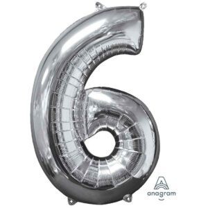 Veliki folija balon broj 6 Srebrni, 80 cm