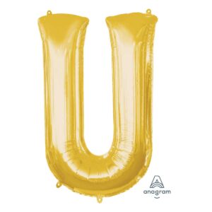 Veliki folija balon slovo "U" Zlatno, 80 cm