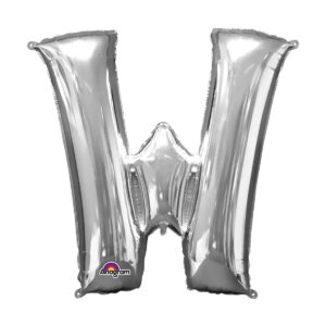 Veliki folija balon slovo "W" Srebrno, 80 cm