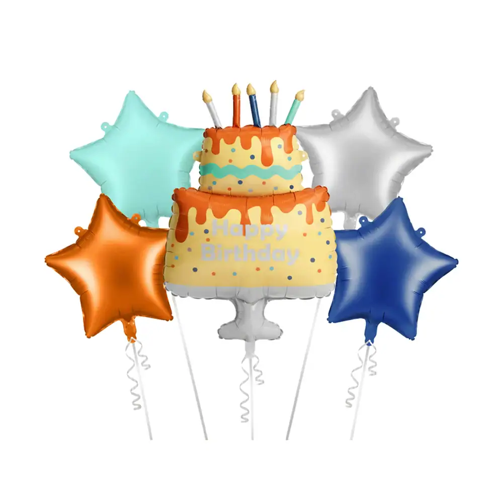 Set folija balona Šarena torta Happy Birthday, 5 kom